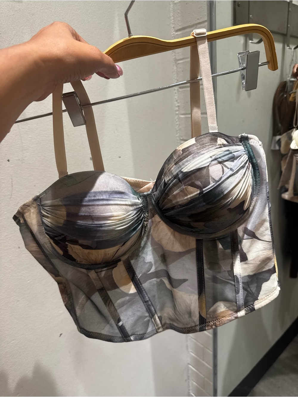 Neutral Floral Print Longline Bustier Bra - Women